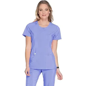 BSCI WRAP OEM girocollo top da donna a 4 vie elasticizzati con prestazioni e Comfort superiori, uniformi a sfioro