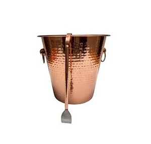 Seau à glace en acier inoxydable fini cuivre martelé brillant Accessoires de bar antiques pour le stockage du vin pour les fêtes - Product Image 1