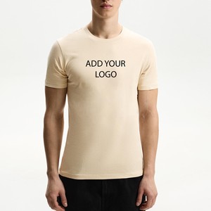 Camisetas de hombre de algodón 100% color beige piel, corte ajustado, con logo personalizado, tacto suave, básicas, informales, ligeras, proveedor mayorista. - Product Image 1