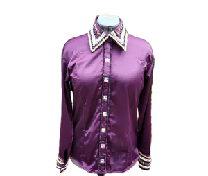 Handmade Cowgirl Western Show Shirt in <b>chocolate</b> <b>brown</b> on Stretch Taffeta Fabric for Equestrian Wear - Product Image 2
