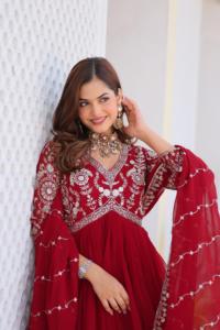 2024 verano cuello en V mujer Bandhej Fox Georgette vestido lavable hasta el suelo Casual trabajo Festival desgaste sólido puro Bandhej largo - Product Image 5