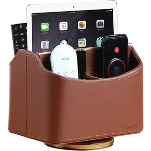 Caddy For TV Controllers Stationery Storage Organizer Remotes 360 Degrees Swivel Desk Accessories Leather Workspace Organizers