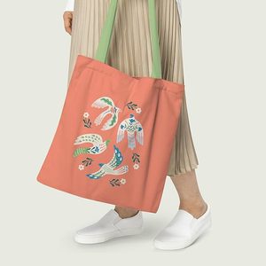 Bird Art Canvas Tote <b>Bag</b> Customizable <b>Medium</b> Beach <b>Bag</b> Linen Organic Cotton Long Rope Handle for Daily Use Advertising Gifts - Product Image 4