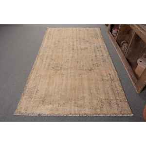 Tapis turc Vintage Beige 4.4x7.6 pieds fait à la main en peluche Pile hauteur laine fourrure matériel Latex Patchwork Rectangle pour adolescents chambres - Product Image 1