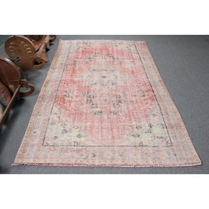 Tapis turc vintage, tapis de 5,2 x 8,2 pieds, tapis en laine rouge et blanc de style sud-ouest - Product Image 1
