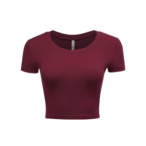 Nueva llegada al por mayor de las mujeres Slim-Fit Crop Top camisetas logotipo personalizado de impresión de color sólido de algodón O cuello Crop Top - Product Image 1