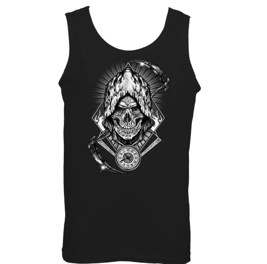 Grim reaper mens skull vest heavy metal guitar motorbike singlet