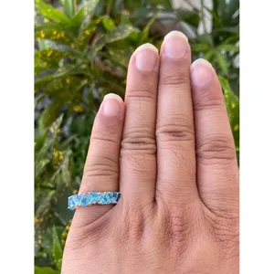 925 Silver <b>Adjustable</b> Heart Band <b>Ring</b> with Blue Topaz Inlay Romantic Fashionable Gemstone <b>Rings</b> Free Size for Lovers by IS - Product Image 4