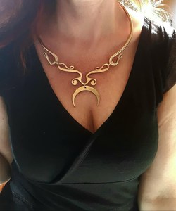Vintage Style Polished Antique Brass Choker <b>Necklace</b> Ethnic Tribal Statement Jewelry for Women's Festive <b>Boho</b> Traditional Wear - Product Image 3