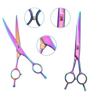 กรรไกรตัดขนสัตว์เลี้ยงเคลือบไทเทเนียมสีรุ้ง ทำจากสแตนเลสอย่างดี พร้อมหวีและซองหนัง - Product Image 2