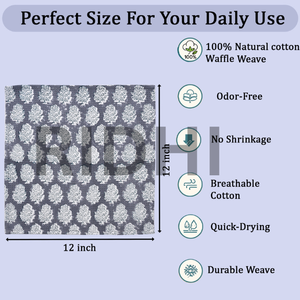 Serviette de cuisine en coton gaufré bleu délavé à la pierre, imprimée à la main, écologique, à séchage rapide et absorbante, de la marque Ridhi - Product Image 4