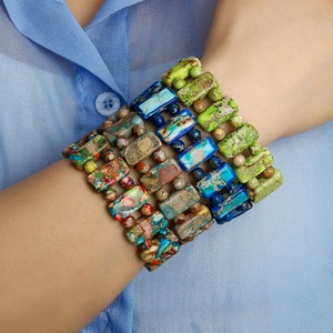 Bracelet double élastique en résine multicolore rond de 10 à 20 mm, bijoux bohèmes faits à la main pour femmes, vente en gros - Product Image 6