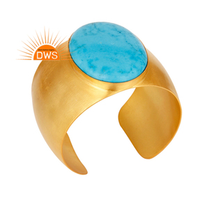 กำไลข้อมือพลอยเทอร์ควอยซ์ธรรมชาติชุบทอง18K ดีไซน์ทำด้วยมือล่าสุด - Product Image 2