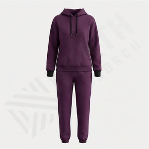 Customize Logo Women Sweatsuit Crop Hoodie Pullover Sweatshirt Straight Leg Pant Jogger Tracksuits Set Fleece Fabrics <b>Apparel</b> - Product Image 1