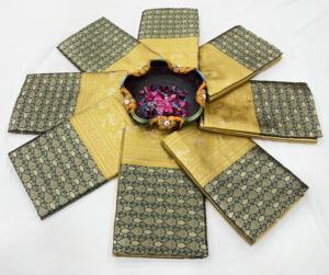 High Quality Heavy Jacquard Silk <b>Sarees</b> Indian & Pakistani Party Wear <b>Golden</b> Border Bollywood Style for Summer Winter Seasons - Product Image 5