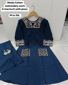 Costumes en coton dhabu pour femmes indiennes et pakistanaises, avec broderie traditionnelle, prêts à porter, ensemble de costume kurta indien pakistanais - Product Image 2