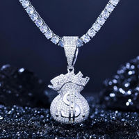 Pendentif Moissanite en Argent 925 Entièrement Sertie de Pierres, Personnalisé, Style Hip Hop, Bijou de Luxe, Plaqué Or 14K et Rhodium, Sac Dollar Bling Unique