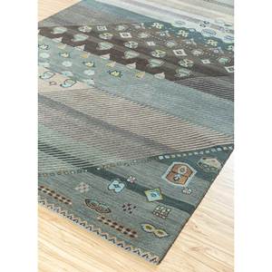 Tapis Manchaha bleu noué à la main en laine et soie de bambou 10 mm, motif géométrique abstrait rectangulaire pour la maison, le couloir, les salles - Les-5008 - Product Image 2