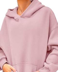 Sweat à capuche rose pâle pour femme, sweat-shirt en polaire surdimensionné et chaud avec capuche, vêtement d'hiver confortable, style décontracté, poche kangourou - Product Image 4