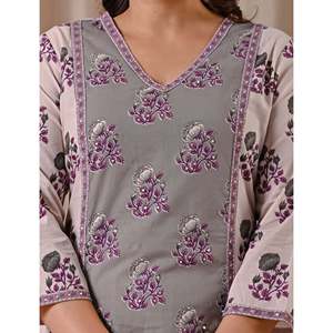 White Grey Cotton <b>Kurti</b> with Butta Block Print Straight Fit Other Ethnic Accessories - Product Image 2