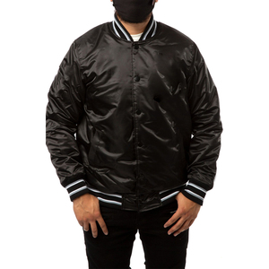 In One Black Solid Color Bon fournisseur à prix raisonnable Make Your Own Men Vintage Satin Varsity Jackets Dernière conception - Product Image 1