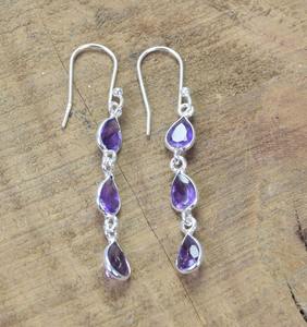 Boucles d'oreilles design tendance pour femmes filles améthyste pierres précieuses 925 boucles d'oreilles en argent sterling massif bijoux en argent - Product Image 2