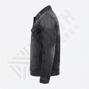 High Quality Custom 100% Cotton Denim Covered Button Closure Vintage Stone Washed Indigo Stand Bomber <b>Trucker</b> <b>Jacket</b> Winter - Product Image 3