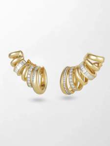 Pendientes de Diamantes Cultivados en Laboratorio con Engaste en Garra Ascendente, 1.99 Ct, Color GH, Claridad VS, 80 Piedras, Oro Amarillo de 14K, Diseño de Línea para Oreja - Product Image 2