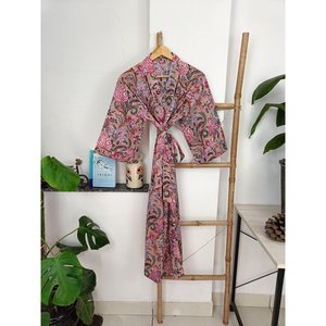 Boho Summer Luxury Lightweight Woven Cotton <b>Kimono</b> Quick Sand Floral Imprim Handmade Indian House Robe for <b>Beach</b> Vacations - Product Image 5