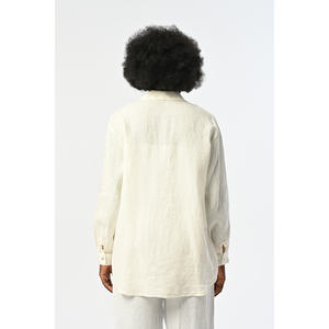 Chemise oversize pour femme en lin 100% de couleur écru, collection de motifs brodés - Product Image 3