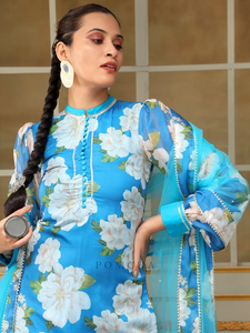 GUL FIZA Kurta con estampado de organza para mujer con pantalones de algodón, conjunto de traje recto moderno bordado y Dupatta para fiestas - Product Image 6