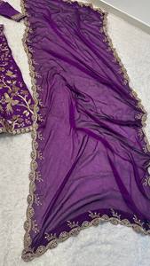 Elegante Conjunto de Lehenga Choli de Seda Morada Hasta el Suelo con Dupatta, Sin Arrugas, Protección Solar, Secado Rápido, Prayosha Export, Para Todas las Temporadas - Product Image 6
