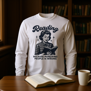 T-shirt a maniche lunghe con stampa promozionale 'Punching People Is Wrong' - Product Image 3