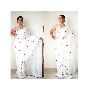 Saree imprimé en georgette de qualité supérieure avec un design accrocheur pour le confort de la fête et du mariage - Product Image 1