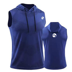 <b>Men's</b> Casual Jersey Waistcoat with Loose Hood Quick-Drying Breathable <b>Sleeveless</b> T-Shirt Front Puff Printing Logo Fitness Ideal - Product Image 5