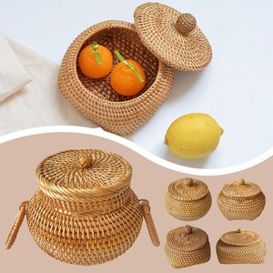Tienphong Wholesale Round Rattan Box With Lid and Handle Shelf Basket Desktop <b>Storage</b> Basket <b>for</b> Home Farmhouse <b>Kitchen</b> - Product Image 2