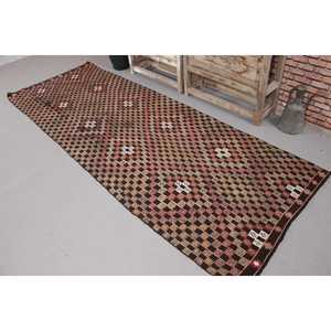 Tapis turc vintage 3,4x9,7 pi (105x296 cm), tapis Kilim marron rouge à motifs floraux - Product Image 1