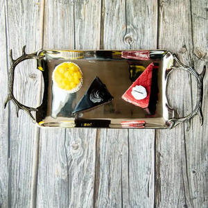 ถาดเสิร์ฟอาหารมาใหม่ถาดโลหะสีเงินมันวาวพร้อมที่จับกิ่งไม้สำหรับบ้านและงานแต่งงานถาดเสิร์ฟอาหารมาใหม่ - Product Image 5