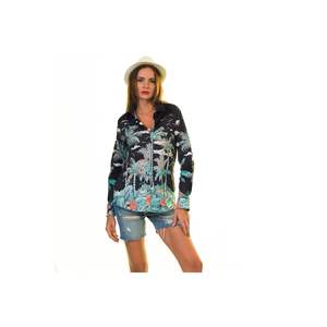 Blusa de mujer con patrón Hawaiano turquesa azul marino Camisa estampada elegante - Product Image 4