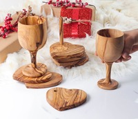 Ensemble de sous-verres en bois d'olivier faits à la main, 6 pièces, en forme de cœur, style moderne, art antique, bohème, pour plats et assiettes, mariage, fabriqué au TN
