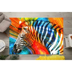 Tapis rond zèbre coloré : décoration moderne pour la maison, tapis imprimé, tapis à poils doux - Product Image 4
