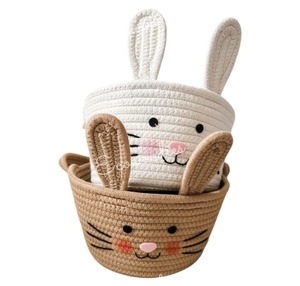 Premium Household Cotton Rope Storage <b>Basket</b> Cat Ear Woven Sundries <b>Basket</b> Gift <b>Toy</b> Book for Children' Room Home Decor Container - Product Image 6