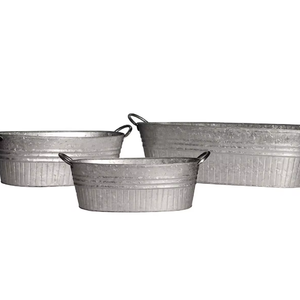 Modern Design Galvanized Oval Tub with Tapered Handles Iron <b>Wine</b> Cooler <b>Holders</b> for Parties - Product Image 2