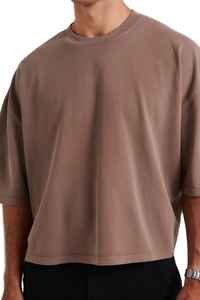 Camiseta de gran tamaño para hombre de tendencia superior Camiseta de cuello redondo de algodón 100% de peso pesado en blanco liso informal con estampado personalizado - Product Image 5