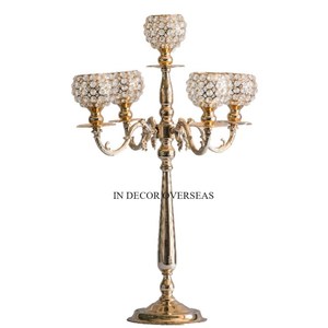 Candelabros de Metal de 7 brazos chapados en oro de diseñador único de lujo, accesorios de decoración para fiestas de bodas y villas - Product Image 3