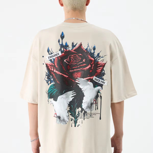 Personalizado al por mayor de los hombres Streetwear 100% algodón de gran tamaño personalizado GSM camiseta de alta calidad pesado cosido en blanco diseño Beige - Product Image 1