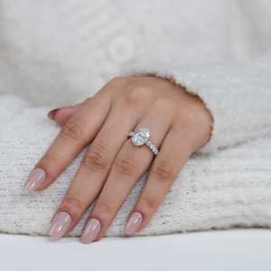 Lab Diamond Solitaire Engagement <b>Ring</b> Vintage Style Oval <b>Band</b> - Product Image 1