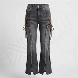 Pantalons en jean décontractés pour femmes, de haute qualité, respirants, délavés, couleur personnalisée, taille personnalisée, grande taille, streetwear - Product Image 1