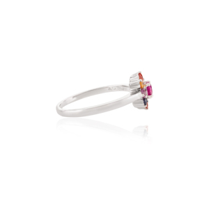 Bijoux en or blanc massif 14 carats de la meilleure qualité, bague fleur en pierres précieuses faites à la main pour les mariages et les fêtes - Product Image 5