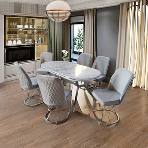 Juego de Comedor Rectangular Europeo Convertible de Madera y Metal, Diseño Moderno y Tradicional para Hogar, Apartamento, Hotel, Villa - Product Image 1